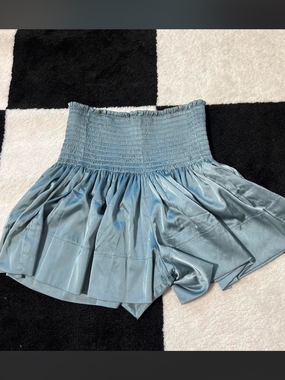 NATURAL LIFE Dusty Blue Smocked Waist Satin shorts